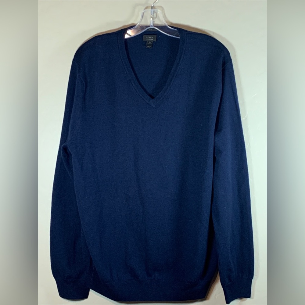J. Crew V-Neck 100% Merino Wool Sweater Navy Blue Men’s XL